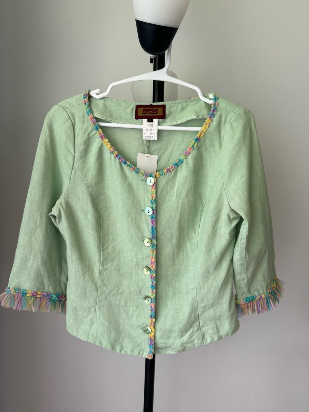 Renato Nucci Women’s Linen Jacket Size 38 Mint Green Fringe Trim
